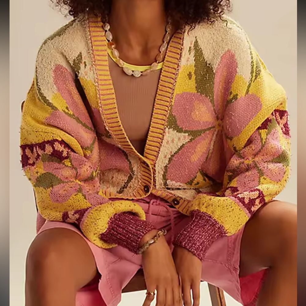 NEW $145 Vienna Floral Knit Cardigan Sweater